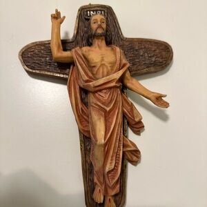 9” Wooden Religious Wall Cross with Jesus Figure